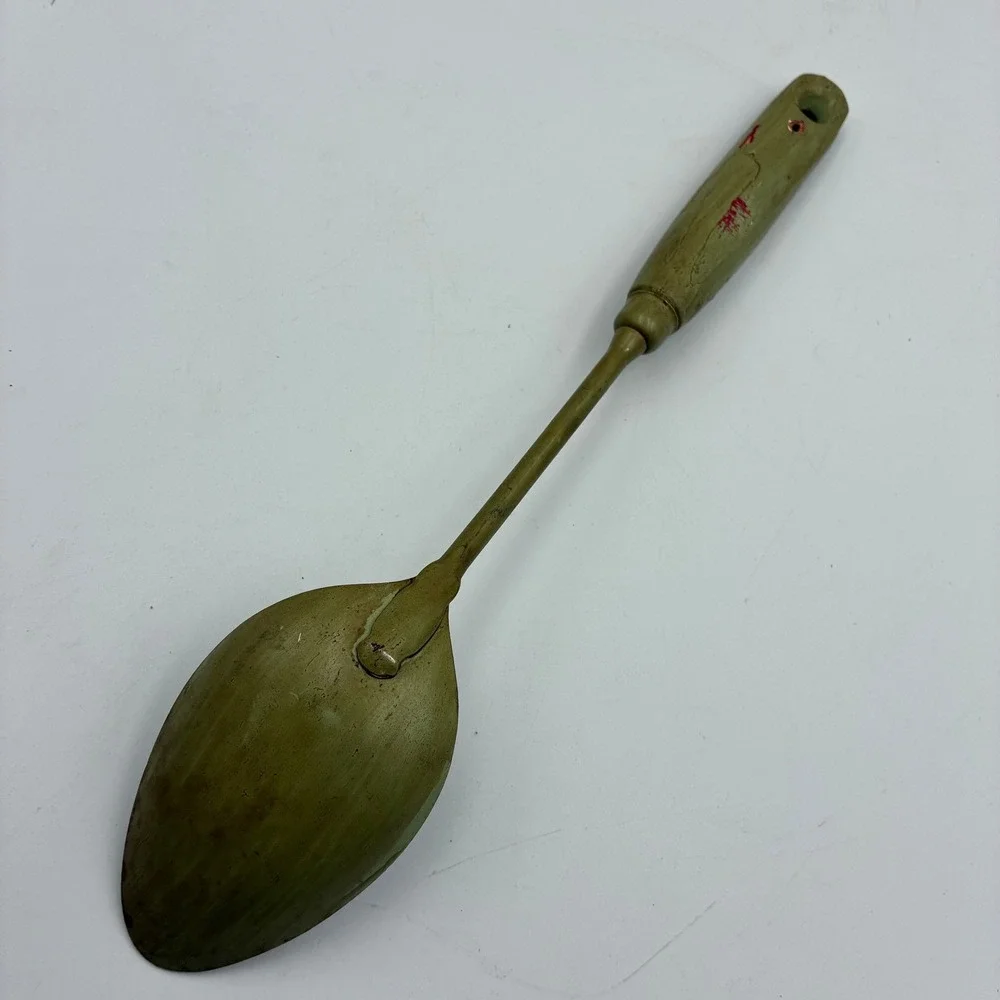 Vintage Hand Painted Folk Art Metal Spoon Blue Bird‎ Hearts Toleware 12 Inch